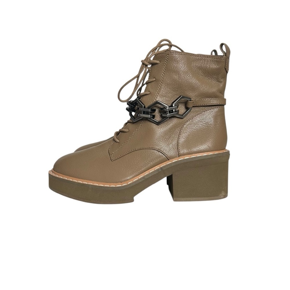 Vince Camuto Keltana Leather Taupe Combat Block Heel Boots With Chain Size 8.5 - Picture 4 of 10
